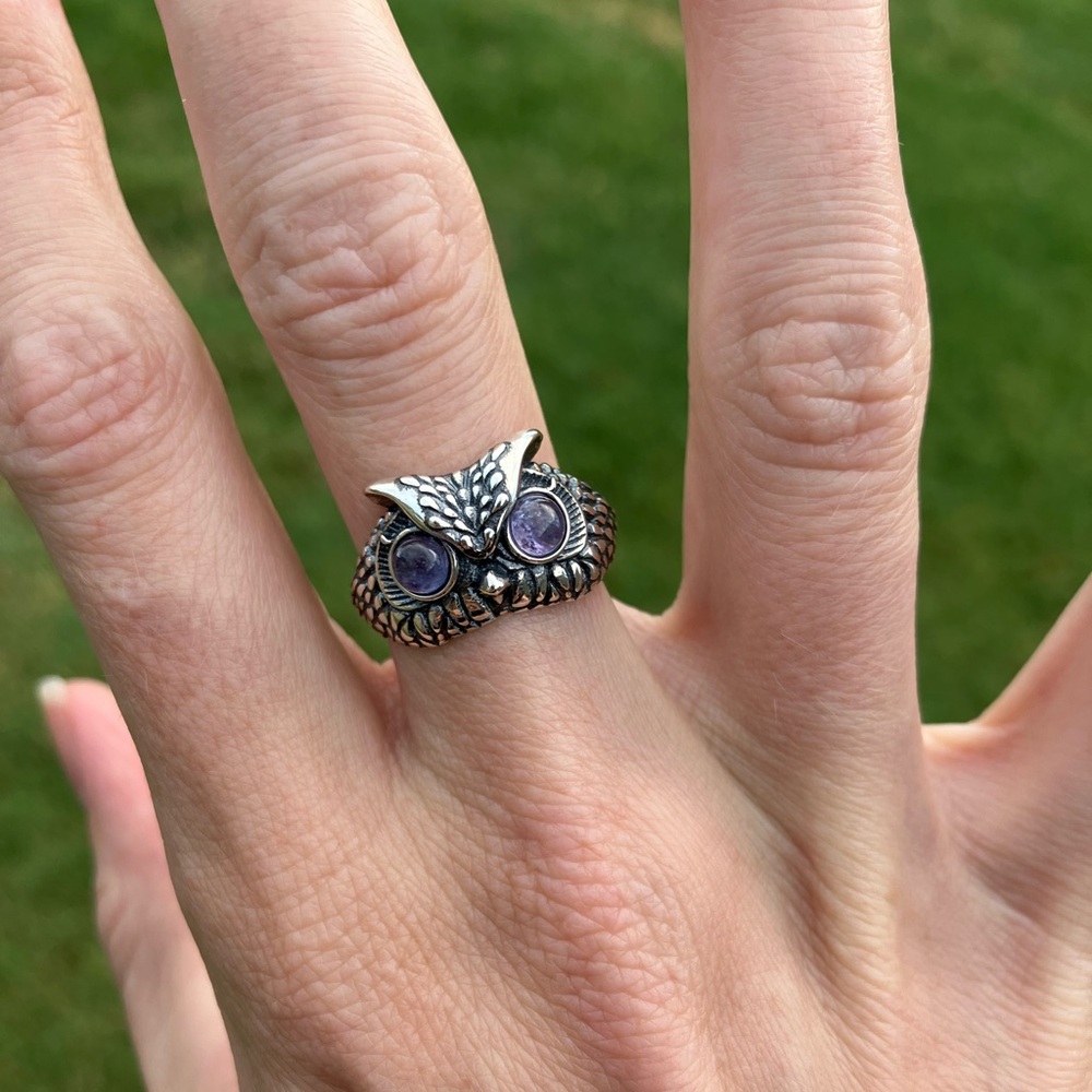 Sterling silver adjustable crystal owl ring.